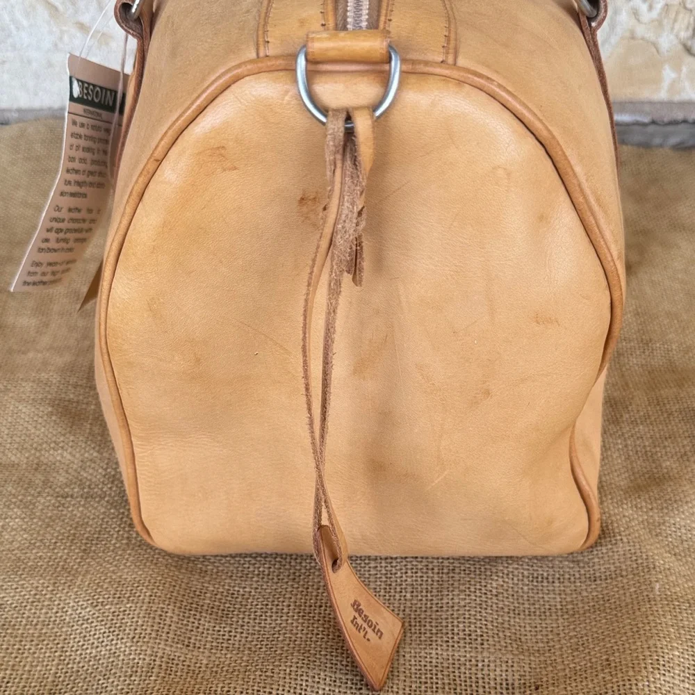 Beson Int. Dead-stock Elegant Tan Men's Duffel Bag tan leather New Vintage NWT - Picture 8 of 16